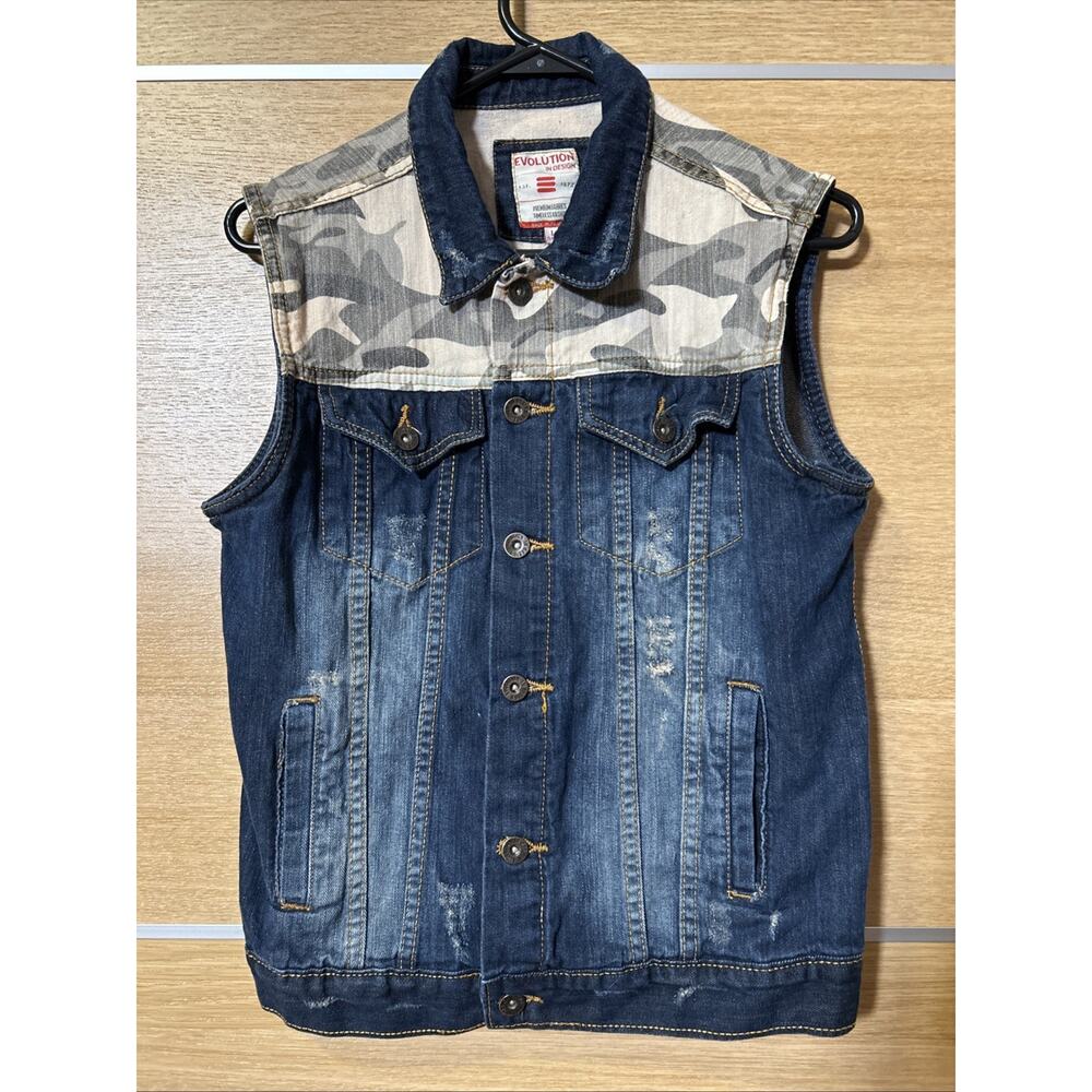 Evolution In Design Boys Size L (14-16) Denim Vest Camo Accent Pockets